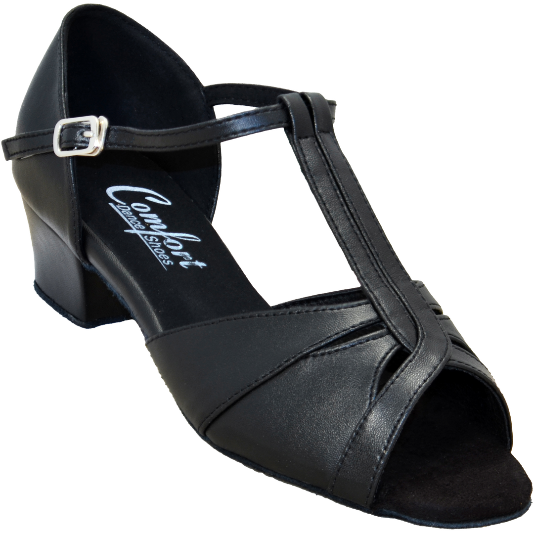 Comfort Double T-Strap - Black Leather