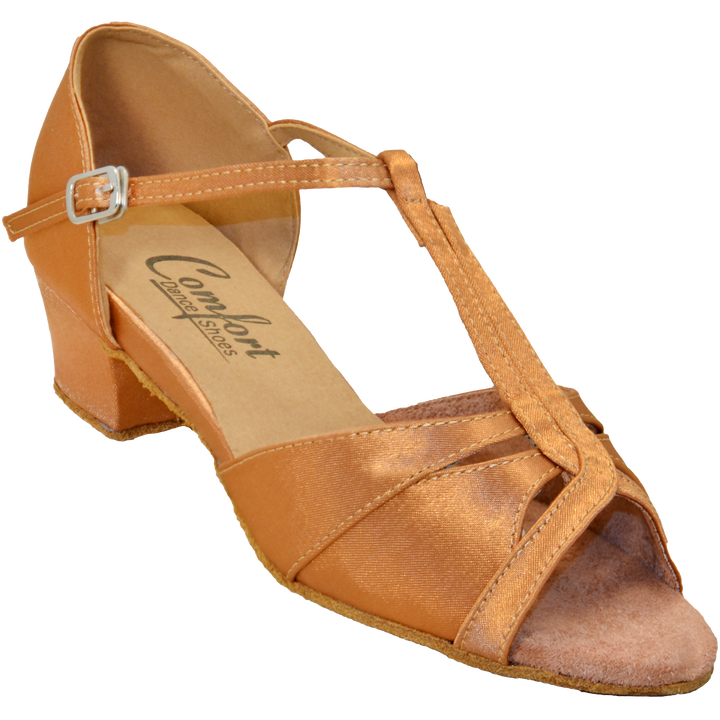 Comfort Double T-Strap - Dark Tan Satin