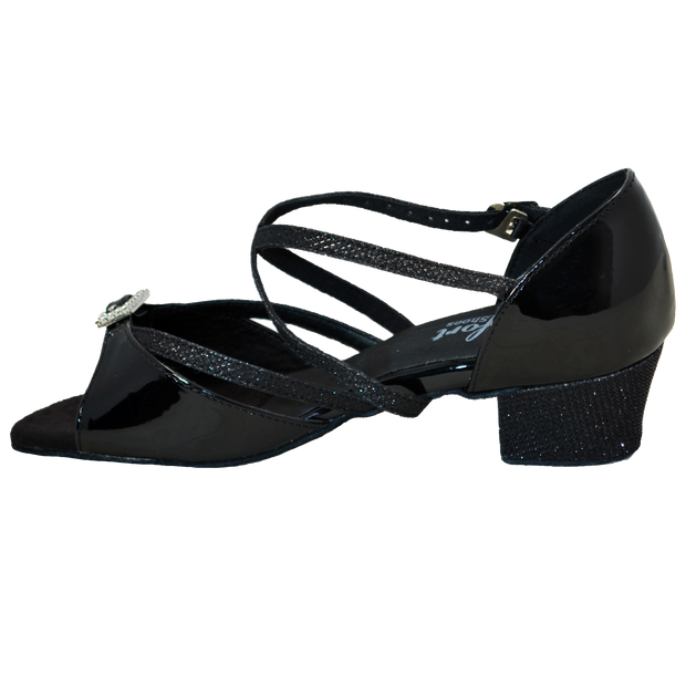 Comfort Single Buckle - Black Patent / Black Sparkle Weave