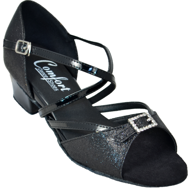 Comfort Single Buckle - Black Sparkle / Black Patent
