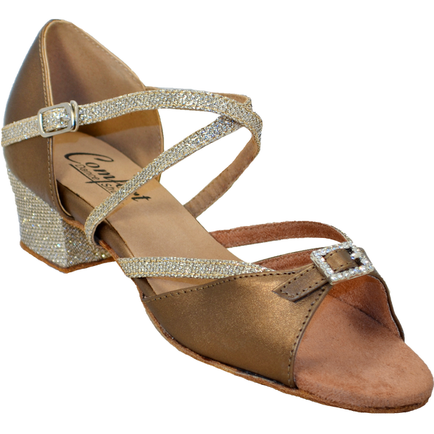 Comfort Single Buckle - Bronze Leather / Bronze Sparkle Weave