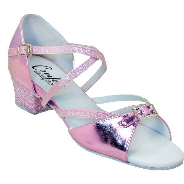 Comfort Single Buckle - Pink Leather / Pink Sparkle Weave