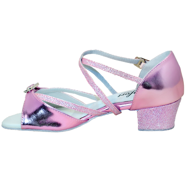 Comfort Single Buckle - Pink Leather / Pink Sparkle Weave