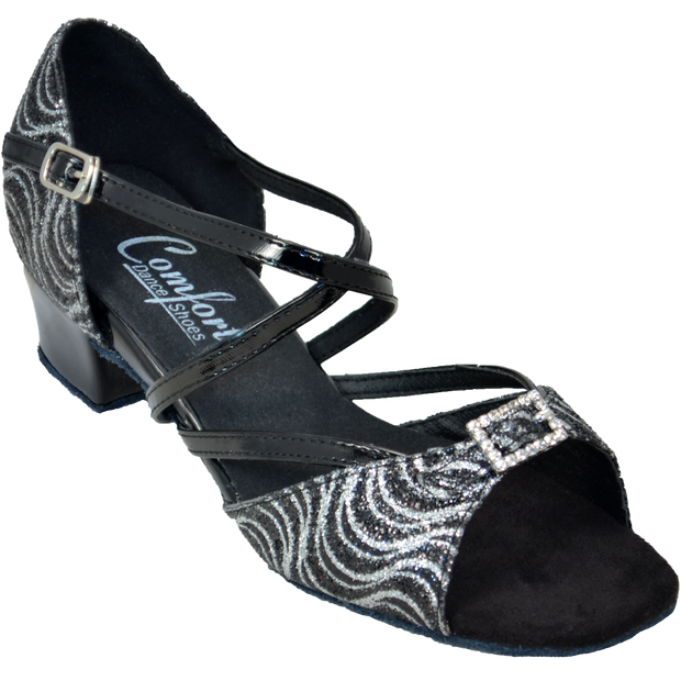 Comfort Single Buckle - Black & Silver Glitz / Black Patent