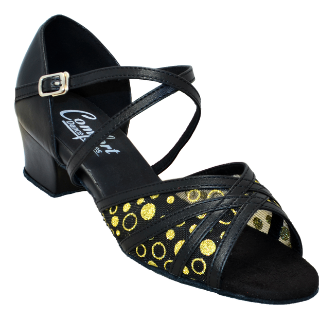 Comfort Strappy Mesh - Black Leather / Black Gold Design Mesh